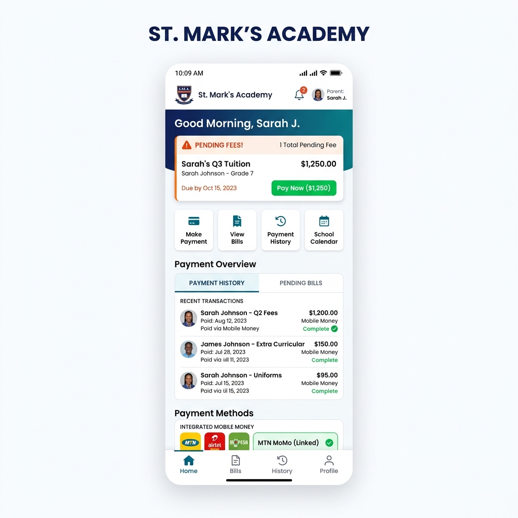 Edlege Pay Mobile App interface for parents